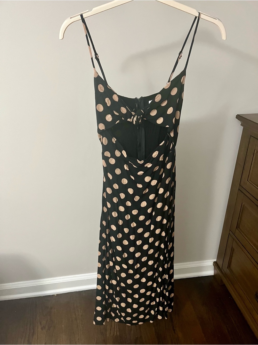WHYTE VALENTYNE Black Polka Dot Slip Dress with Beige Dots
